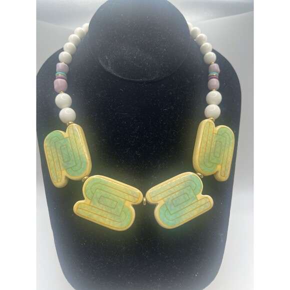 Vintage Artisan Genuine Ceramic Set Deco Style Necklace & Matching Earrings - Picture 2 of 9